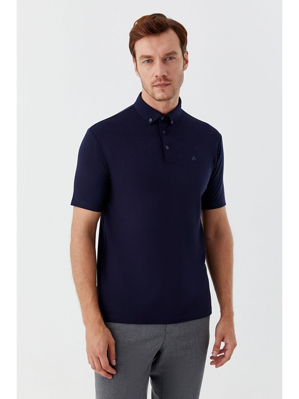Lacivert Standart Fit %100 Pamuk Düğmeli Polo Yaka Erkek Tişört