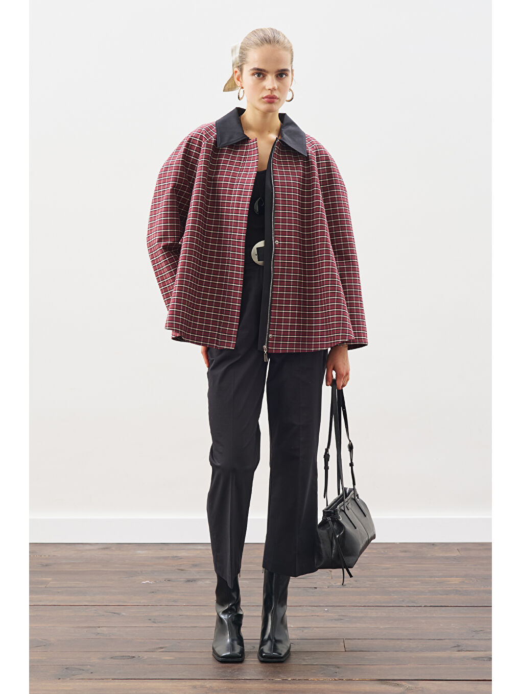 Karışık Kontrast Yakalı Trençkot Ekose-1