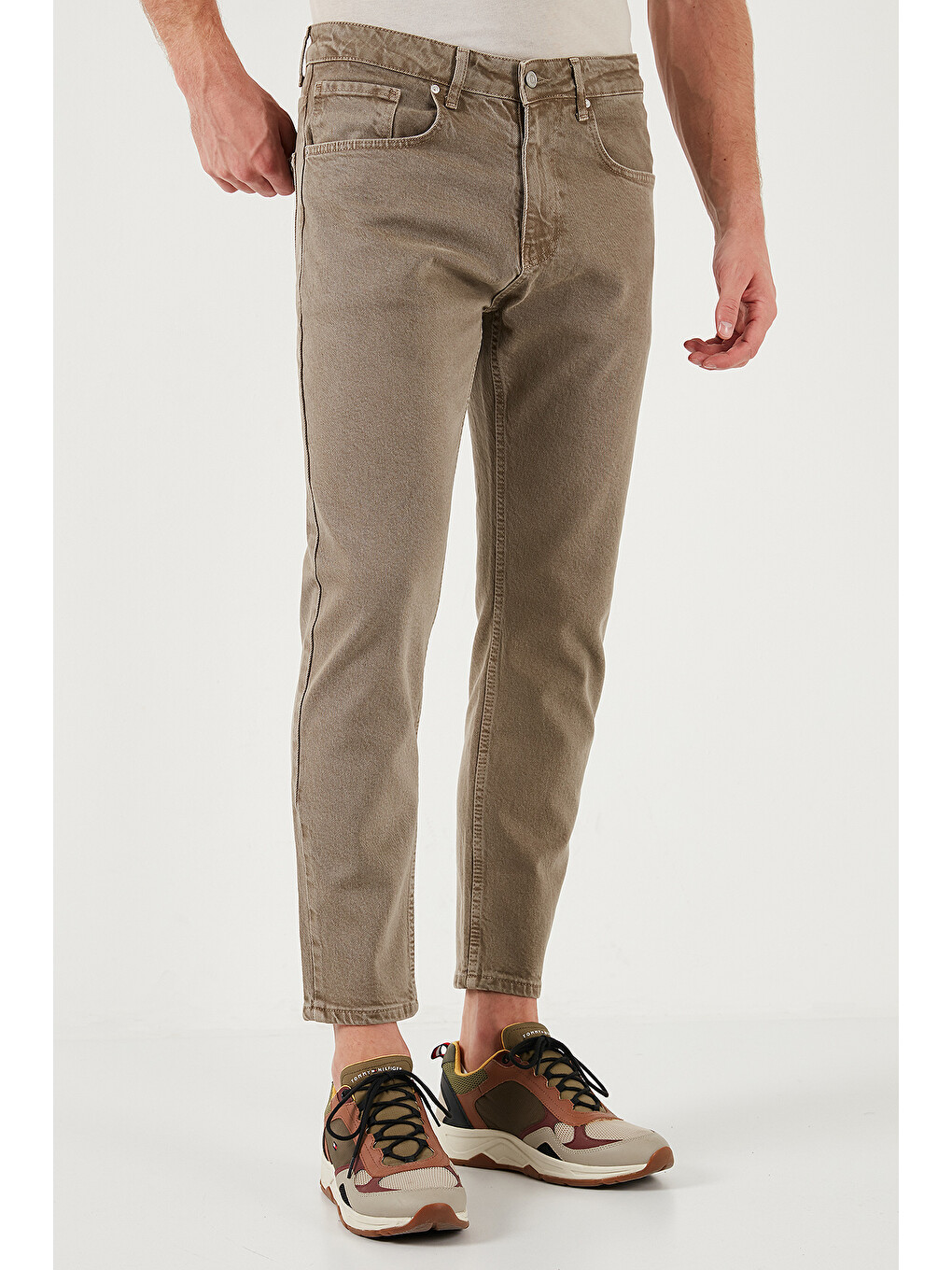 Bej Streç Pamuklu Slim Fit Normal Bel Boru Paça Erkek Jeans 15900s31mılano