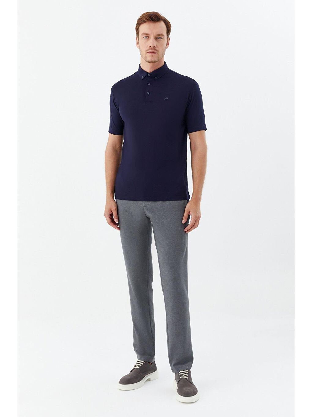 Lacivert Standart Fit %100 Pamuk Düğmeli Polo Yaka Erkek Tişört-1