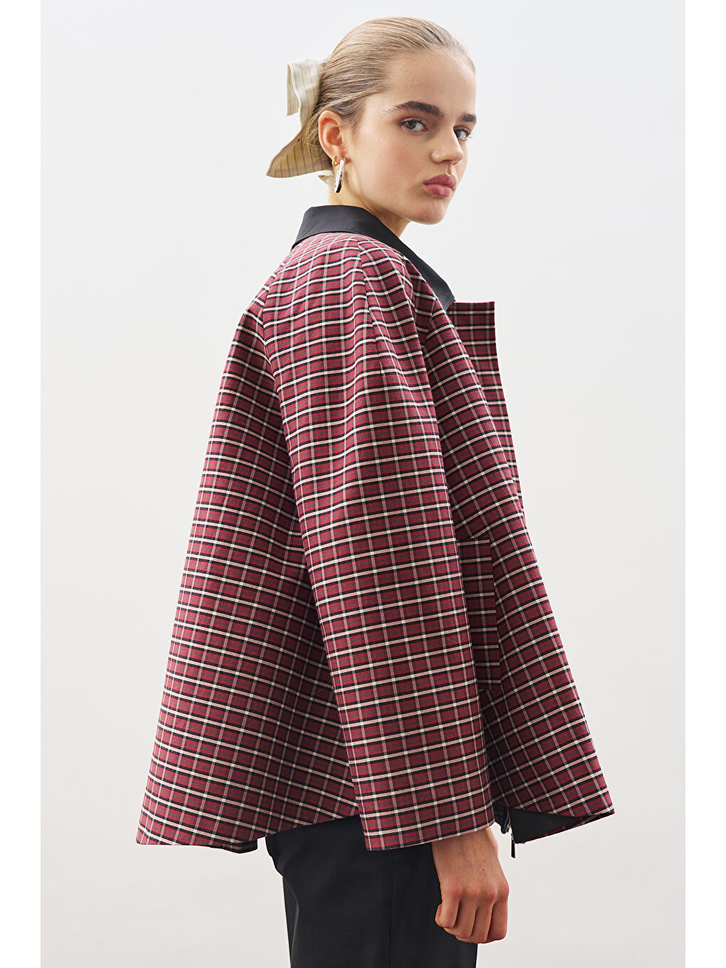 Karışık Kontrast Yakalı Trençkot Ekose-4