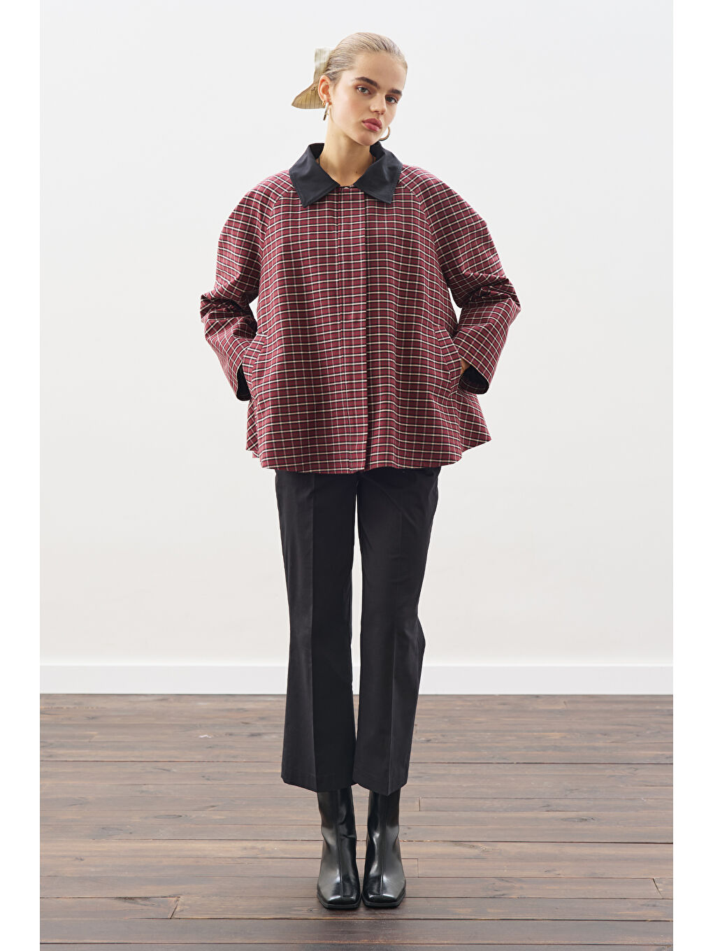 Karışık Kontrast Yakalı Trençkot Ekose-5