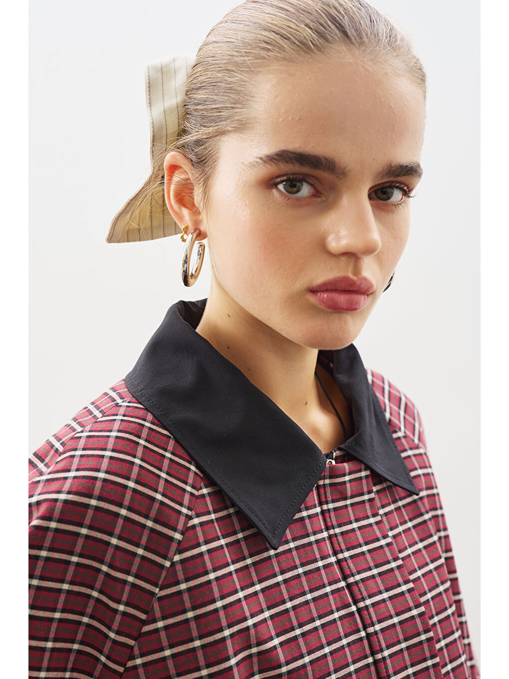 Karışık Kontrast Yakalı Trençkot Ekose-6