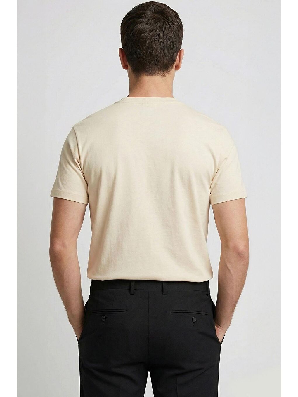 Giotelli Ekru Regular Fit %100 Pamuk Bisiklet Yaka Erkek Tişört-1