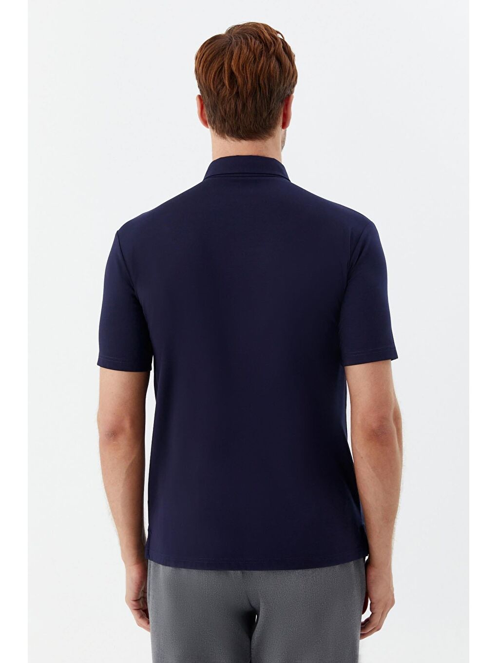 Lacivert Standart Fit %100 Pamuk Düğmeli Polo Yaka Erkek Tişört-3