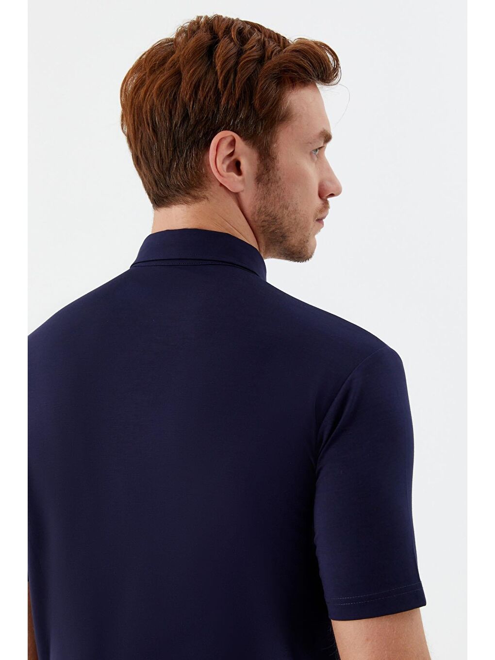 Lacivert Standart Fit %100 Pamuk Düğmeli Polo Yaka Erkek Tişört-4