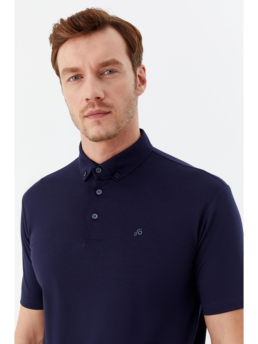Lacivert Standart Fit %100 Pamuk Düğmeli Polo Yaka Erkek Tişört-5
