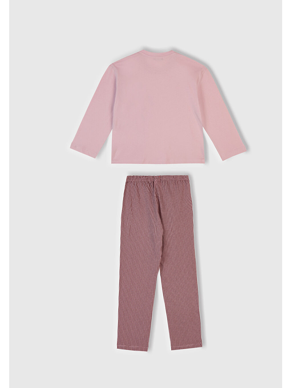 Kız Çocuk Toz Pembe-Mor Üstü Baskılı Cep Detaylı Altı Desenli Slim Fit Pijama Takımı-1