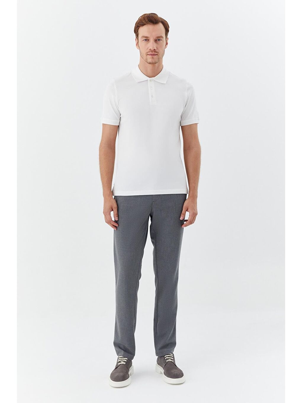 Beyaz %100 Pamuk Düğmeli Polo Yaka Erkek T-Shirt-1