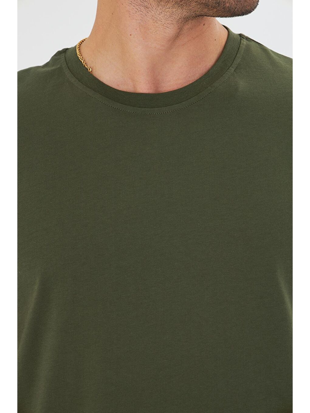 Erkek Pamuklu Bisiklet Yaka Oversize Tişört Haki 5015-H-6