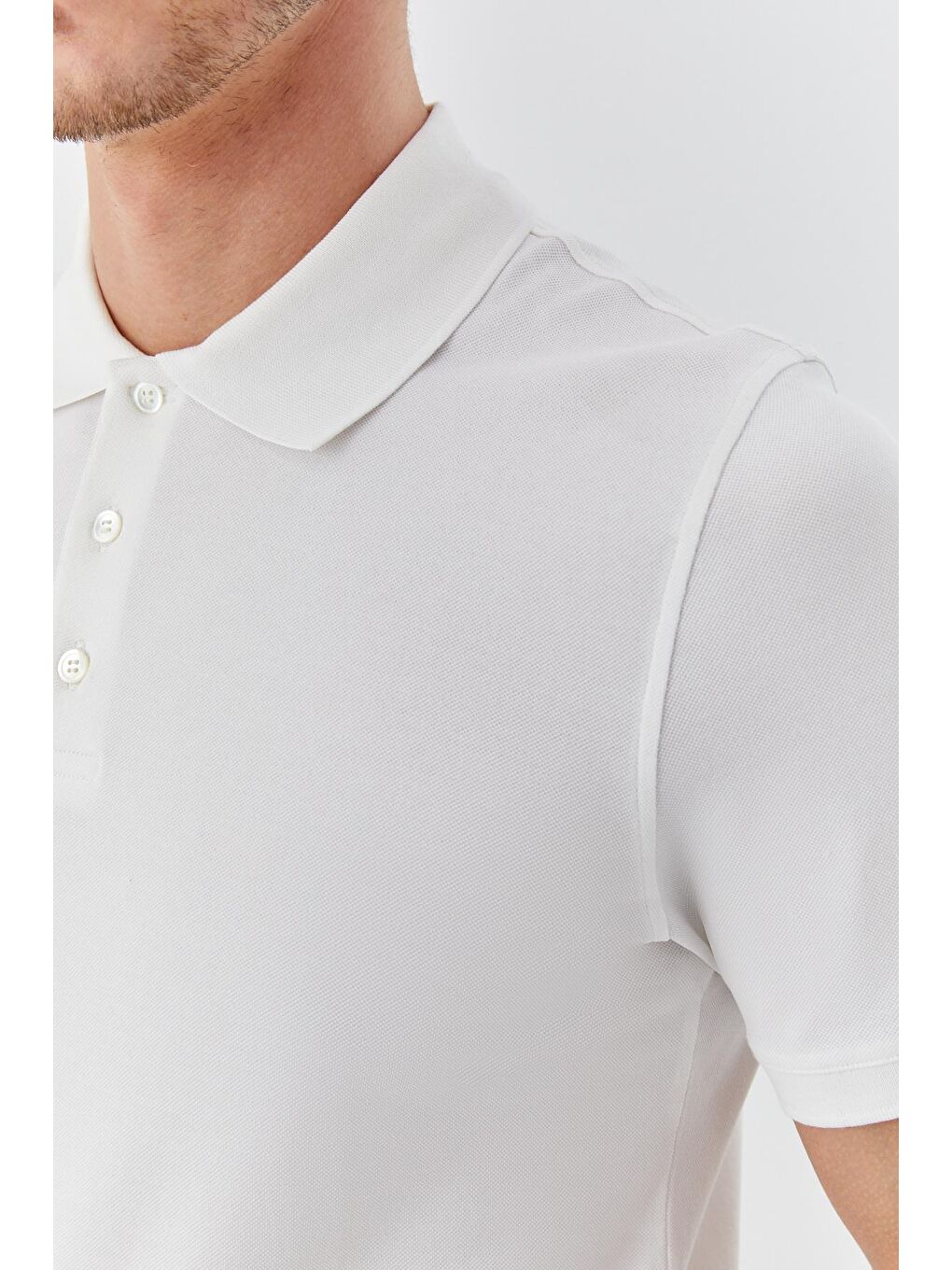 Beyaz %100 Pamuk Düğmeli Polo Yaka Erkek T-Shirt-2