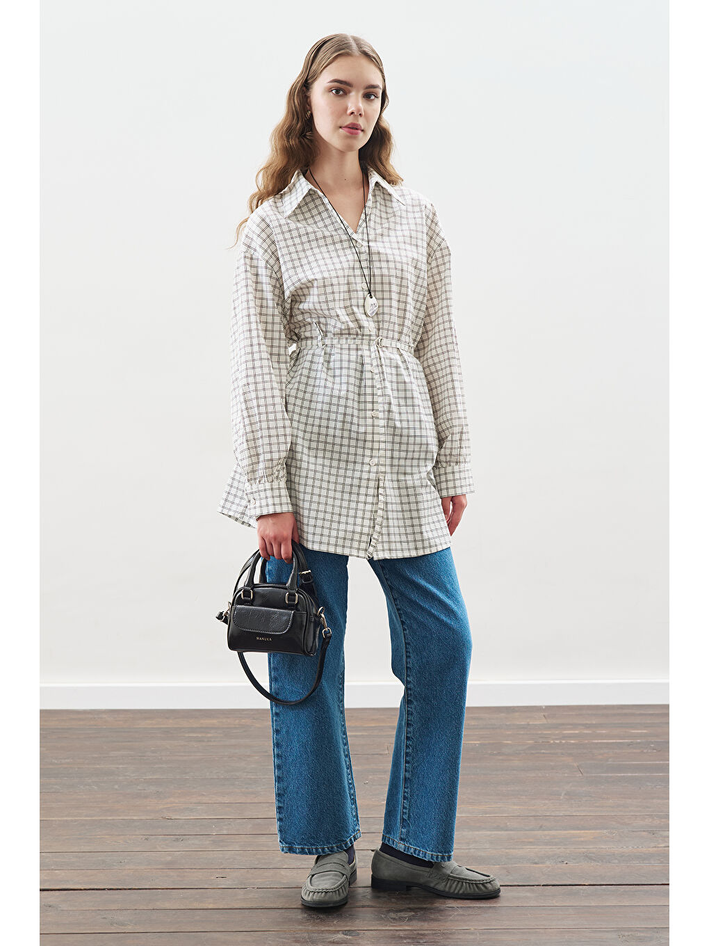 Desenli Poplin Tunik Ekru