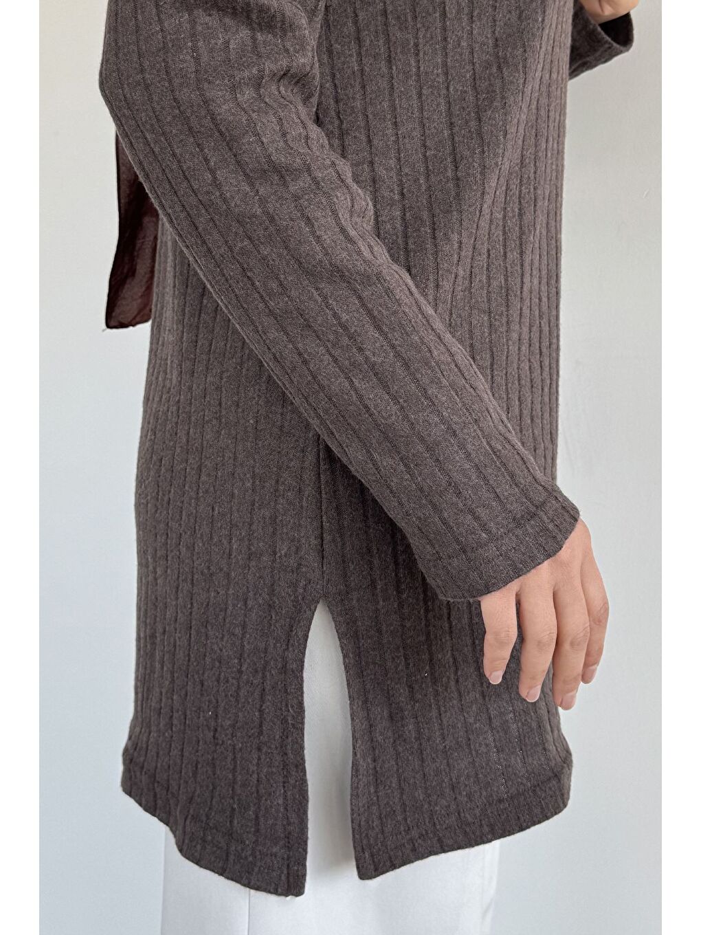 Kahverengi Fitilli Kadın Tesettür Tunik-5