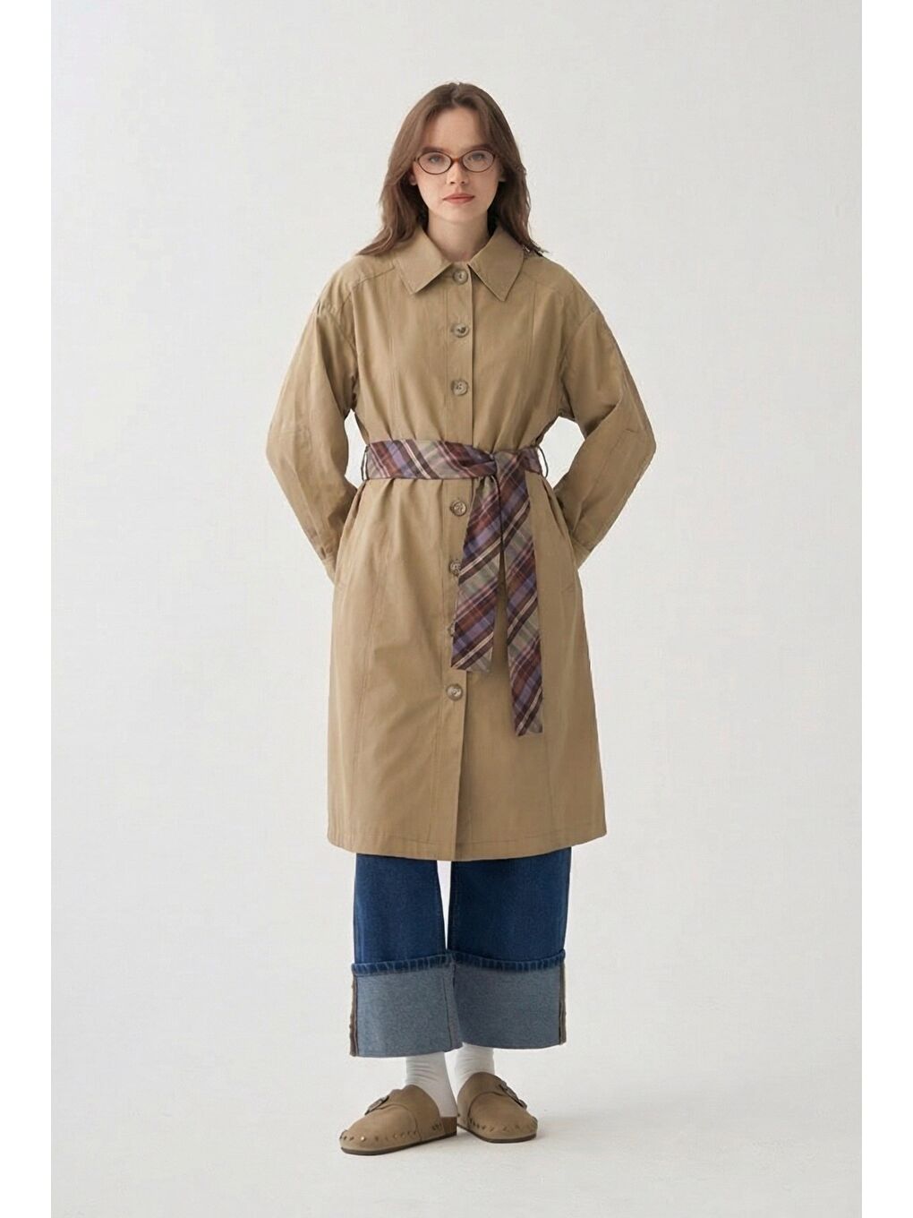 Bej-Rüzgarlıklı Trençkot
