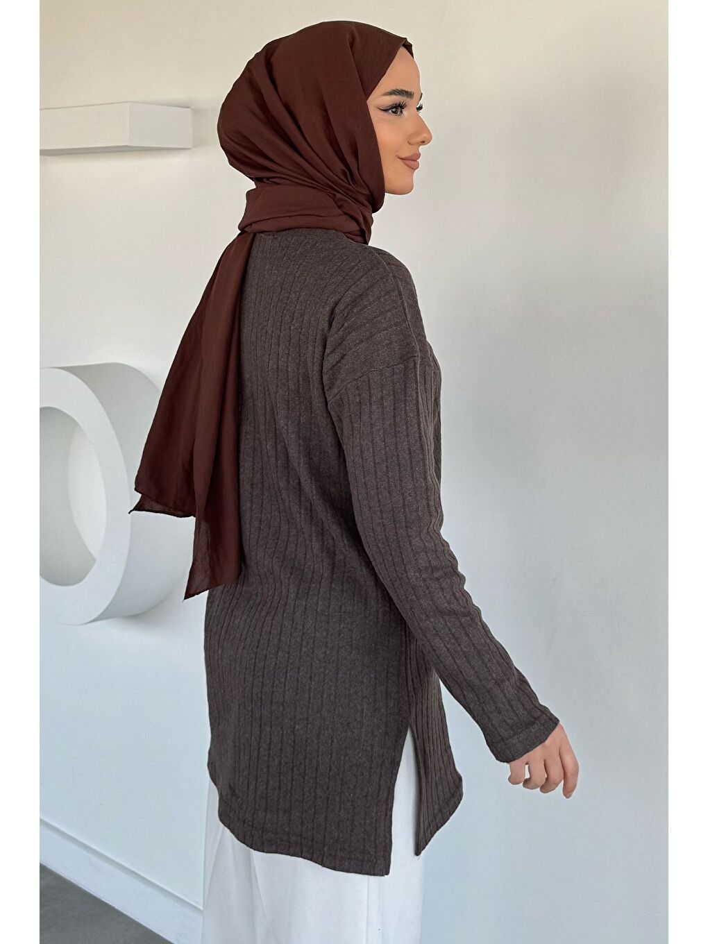 Kahverengi Fitilli Kadın Tesettür Tunik-6
