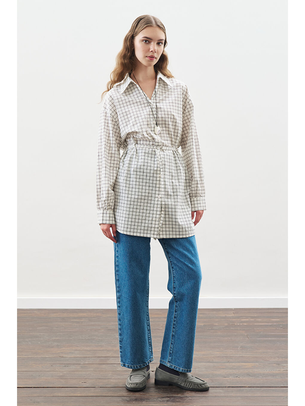 Desenli Poplin Tunik Ekru-1