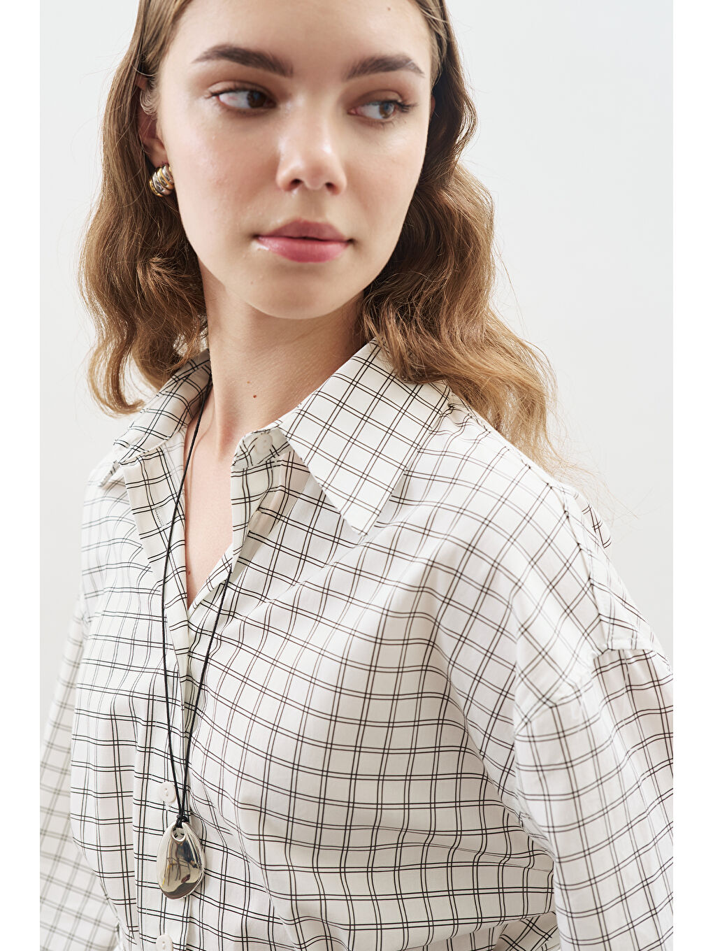 Desenli Poplin Tunik Ekru-3