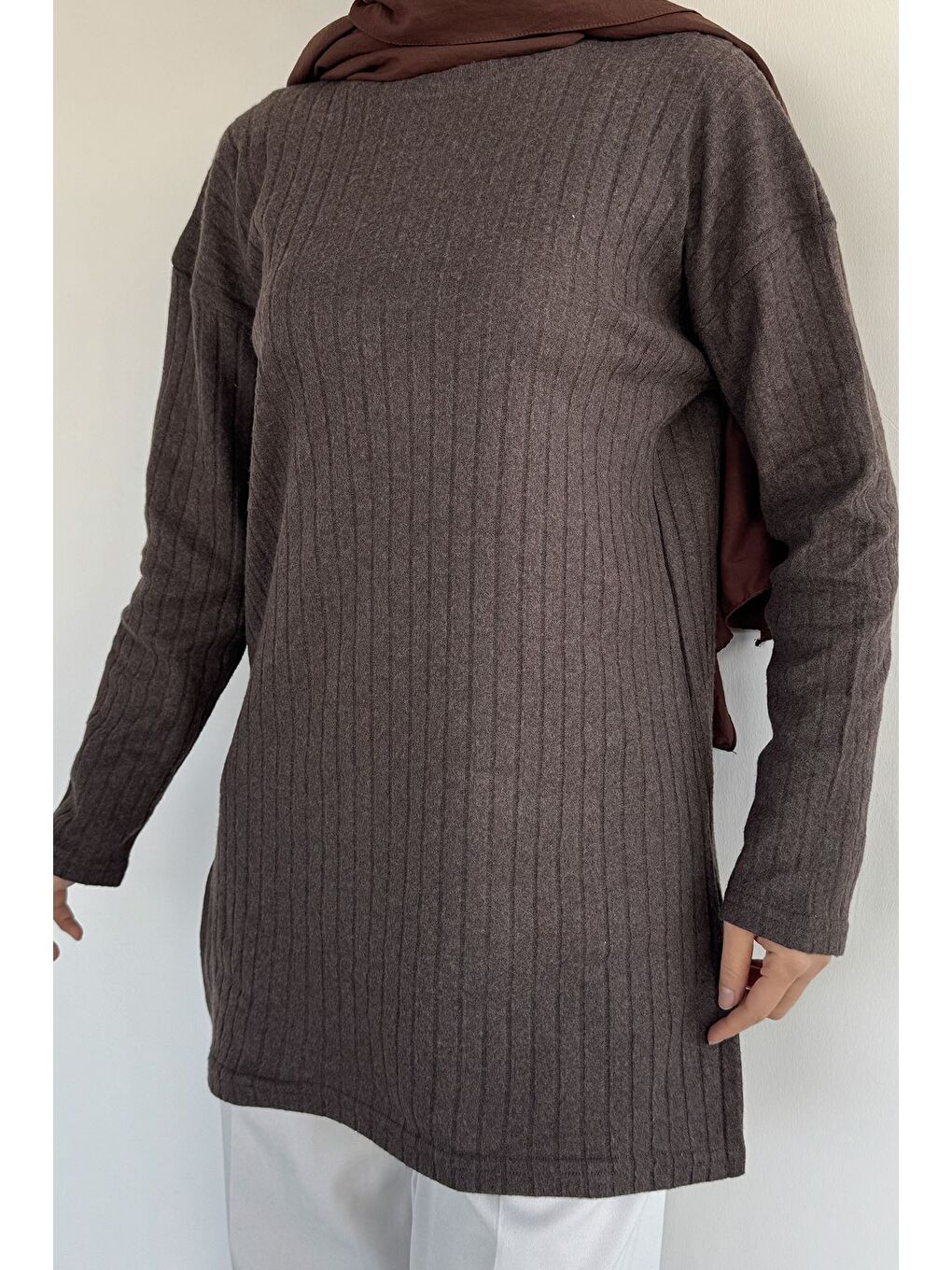 Kahverengi Fitilli Kadın Tesettür Tunik-8