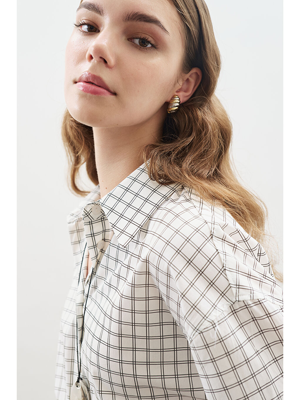 Desenli Poplin Tunik Ekru-4