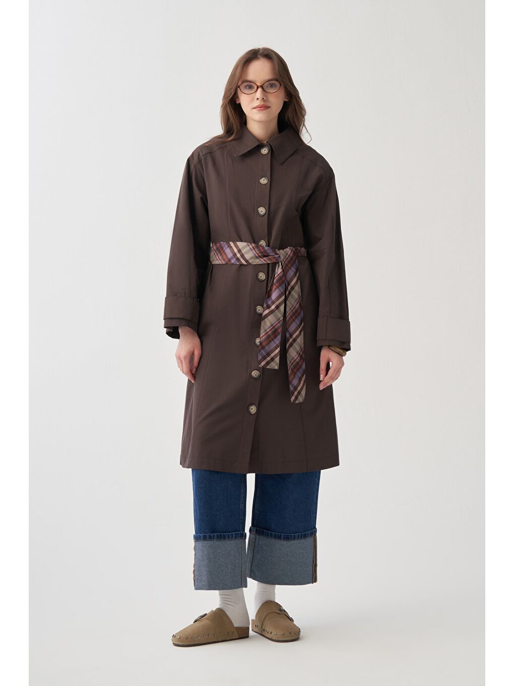 Kahverengi Kahve-Rüzgarlıklı Trençkot