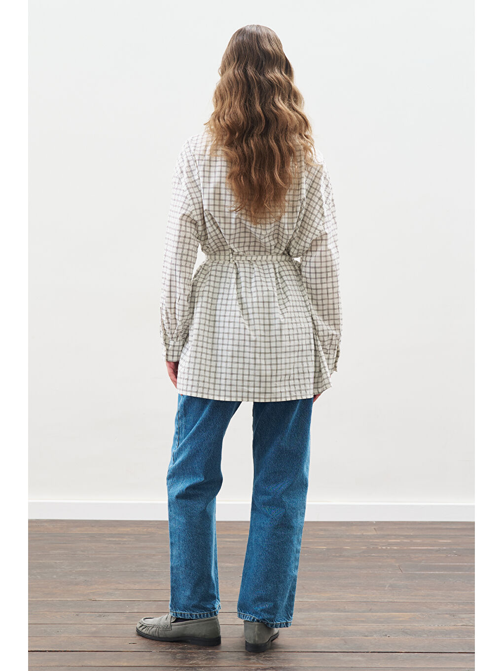 Desenli Poplin Tunik Ekru-5