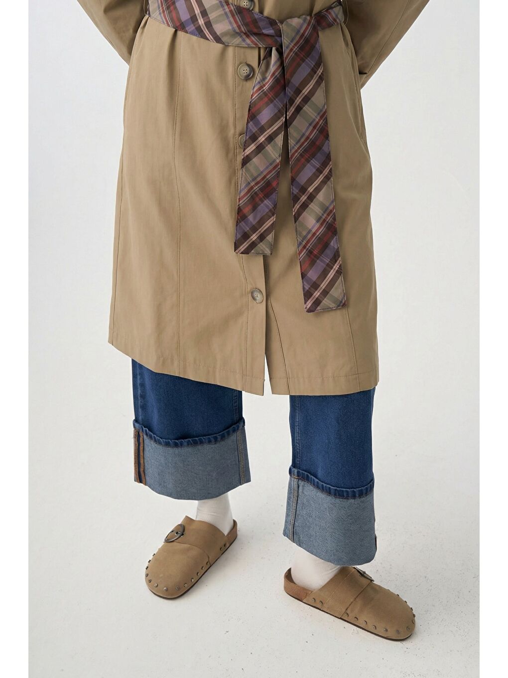 Bej-Rüzgarlıklı Trençkot-3