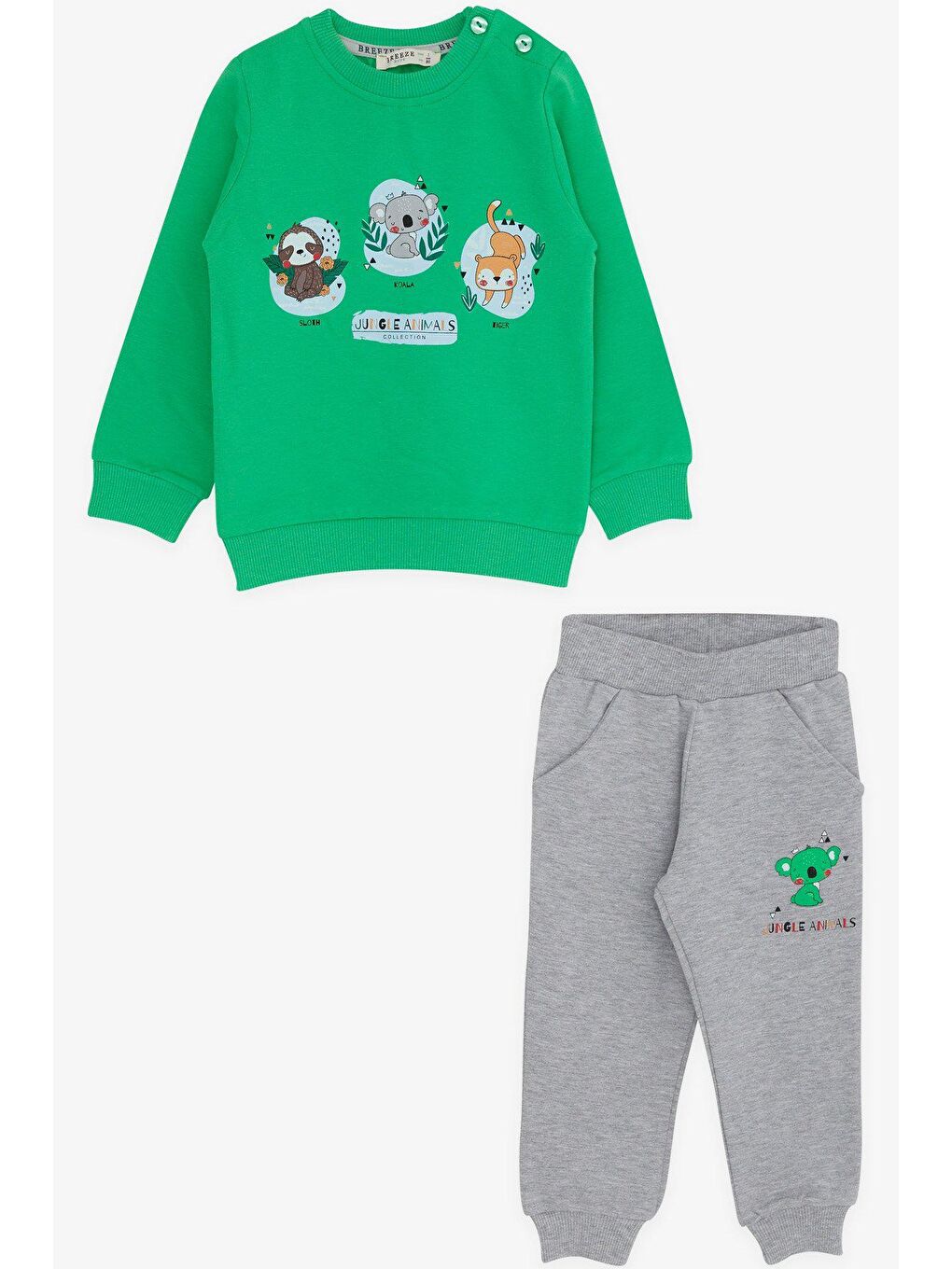 Erkek Bebek Eşofman Takımı Orman Hayvanları Baskılı Yeşil (9 Ay-2 Yaş)