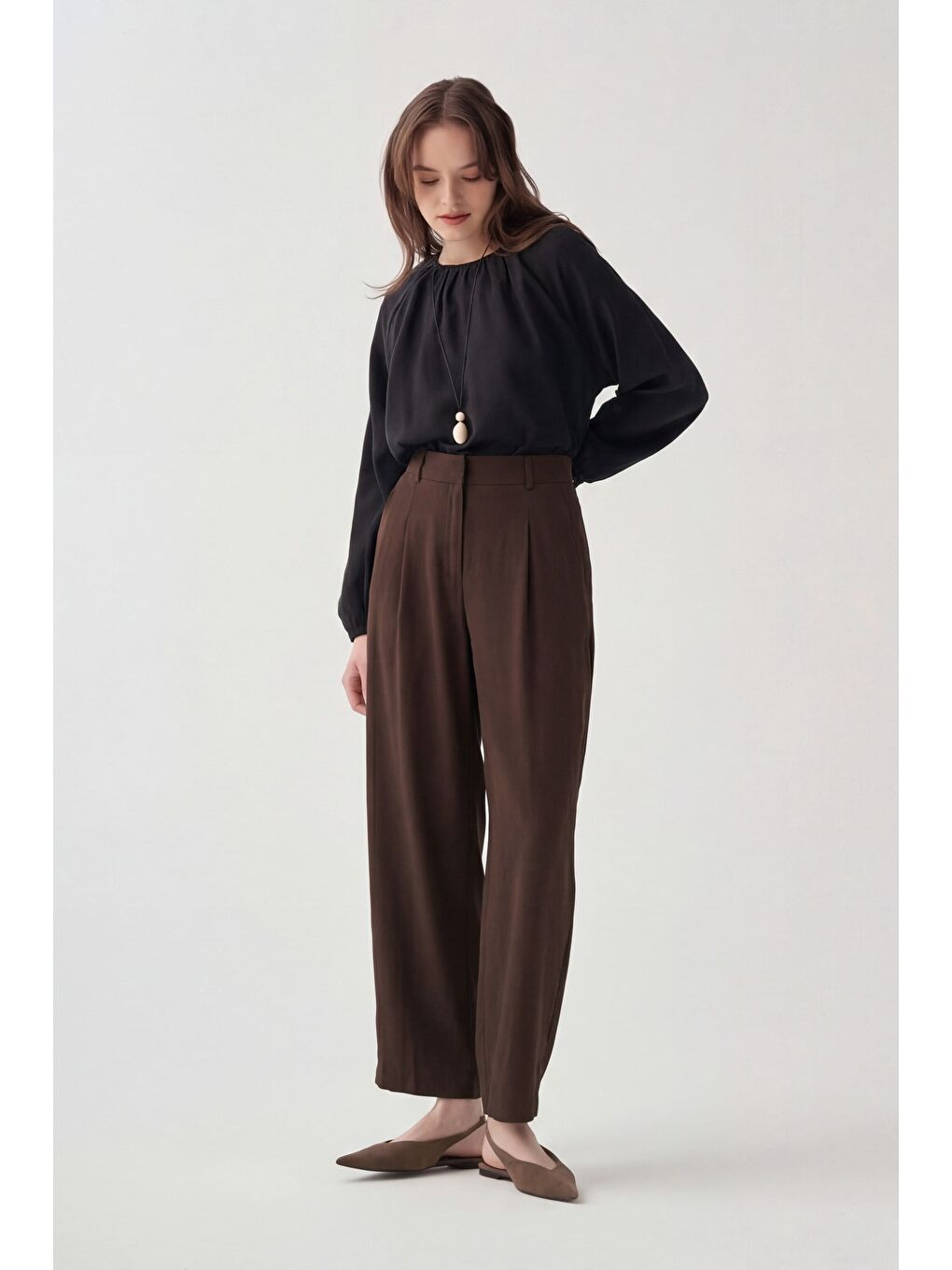 Kahverengi Kahve-Pile Detaylı Pantolon-1