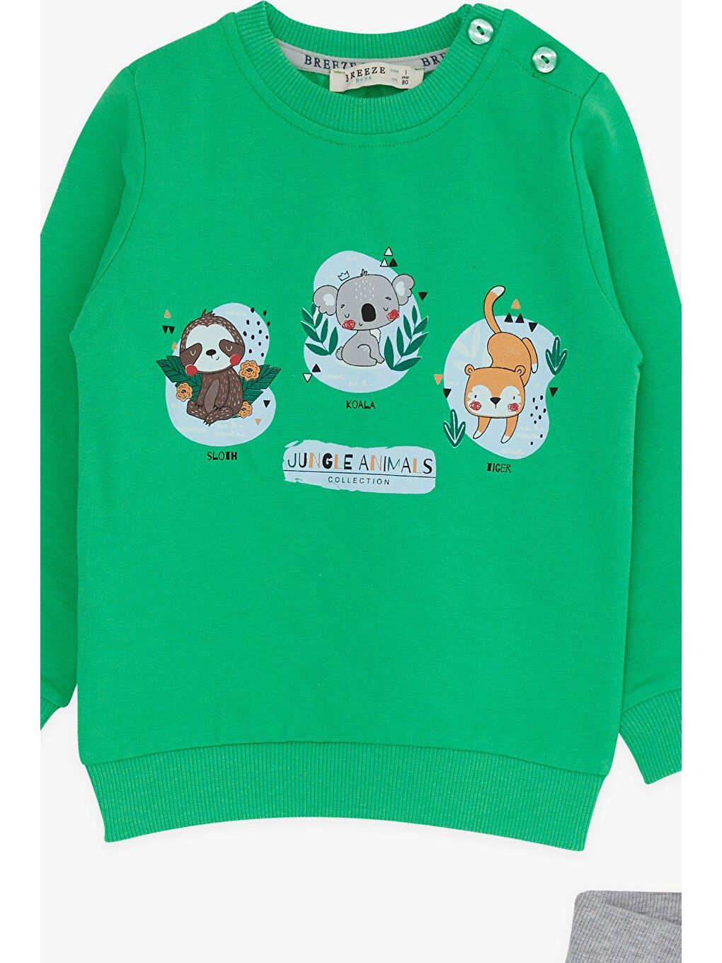 Erkek Bebek Eşofman Takımı Orman Hayvanları Baskılı Yeşil (9 Ay-2 Yaş)-2