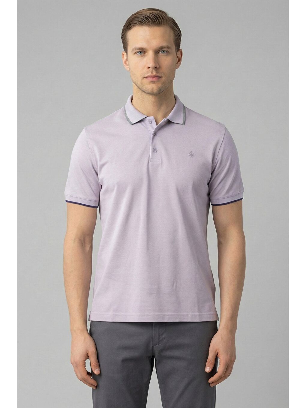 Giotelli Lila Slim Fit %100 Pamuk Düğmeli Polo Yaka Erkek Tişört
