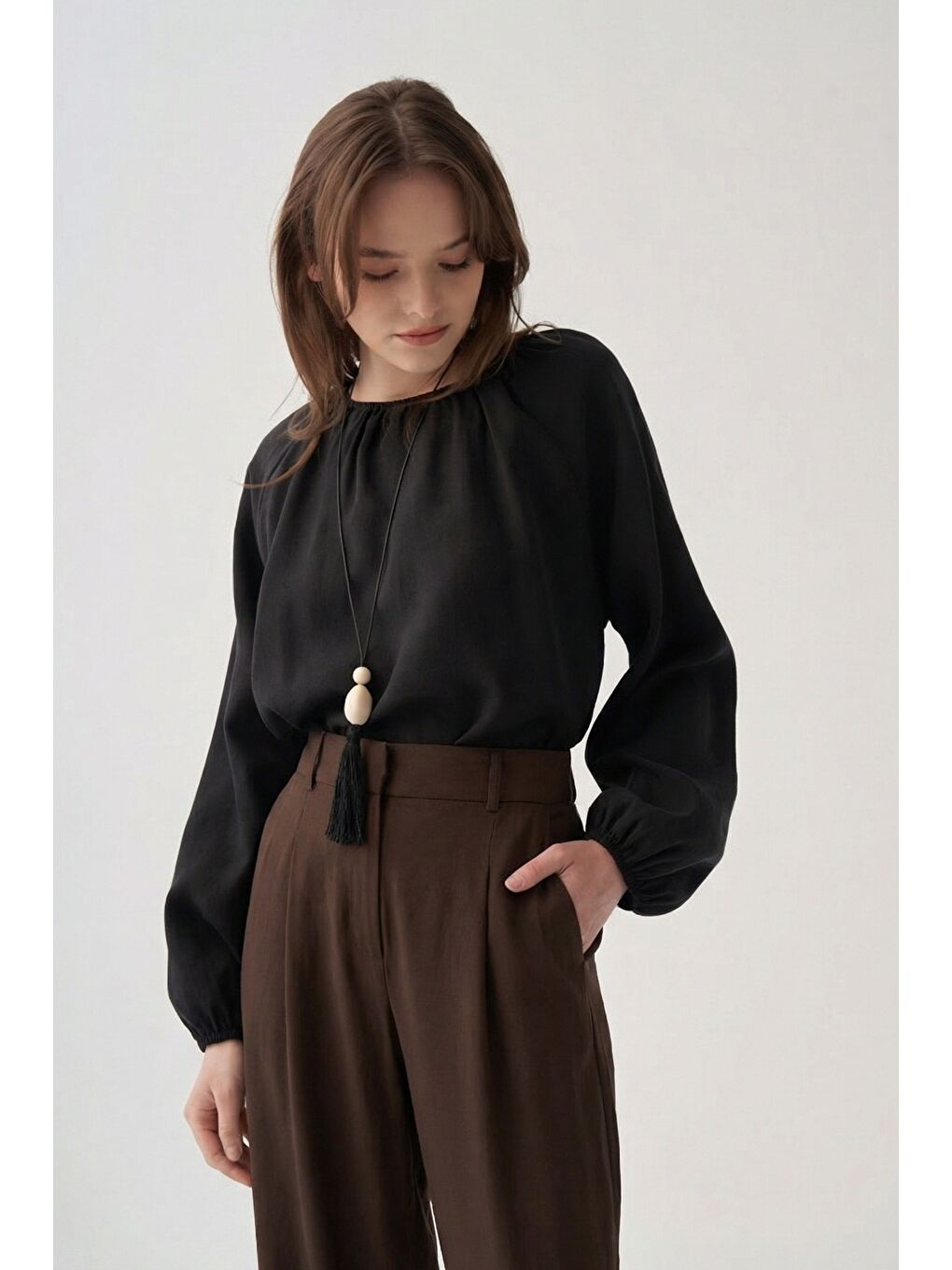 Kahverengi Kahve-Pile Detaylı Pantolon-3