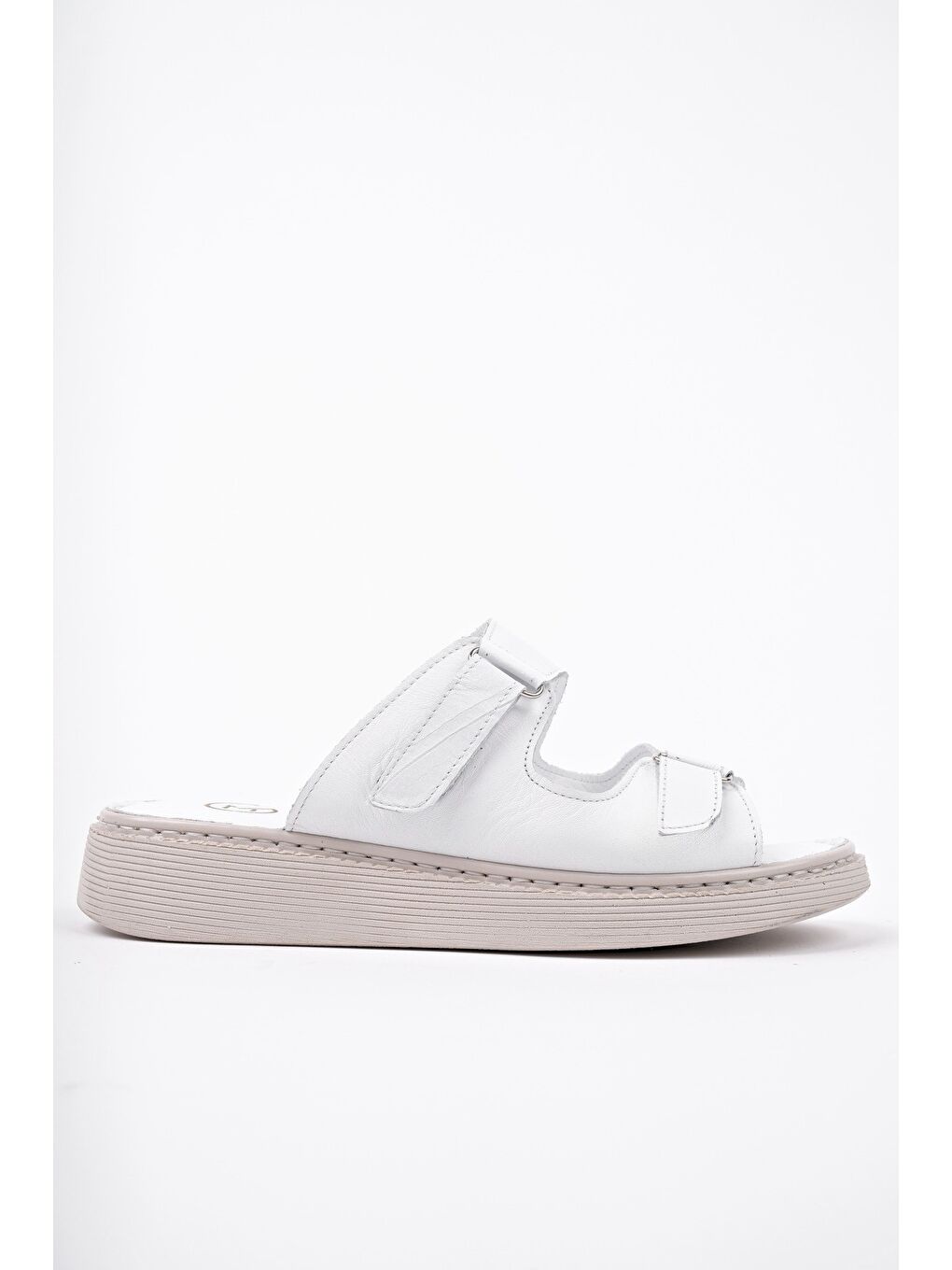 Beyaz MORGEN Hakiki Deri Çift Bantlı Ayarlanabilir Ortopedik Günlük Kadın Terlik-2