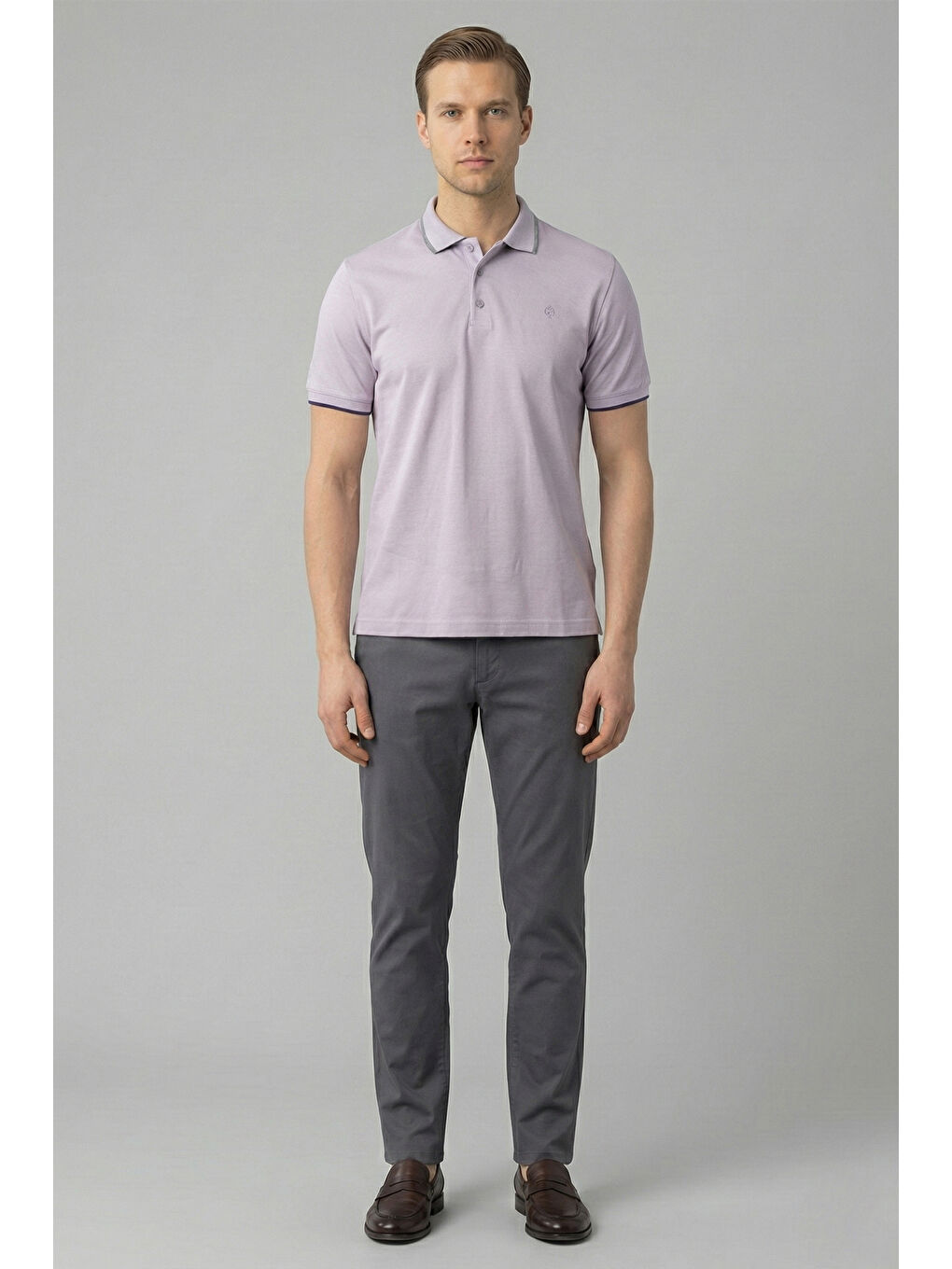 Giotelli Lila Slim Fit %100 Pamuk Düğmeli Polo Yaka Erkek Tişört-1