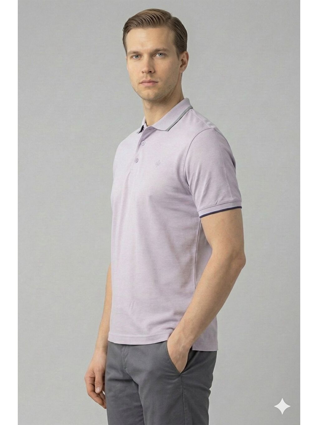 Giotelli Lila Slim Fit %100 Pamuk Düğmeli Polo Yaka Erkek Tişört-2