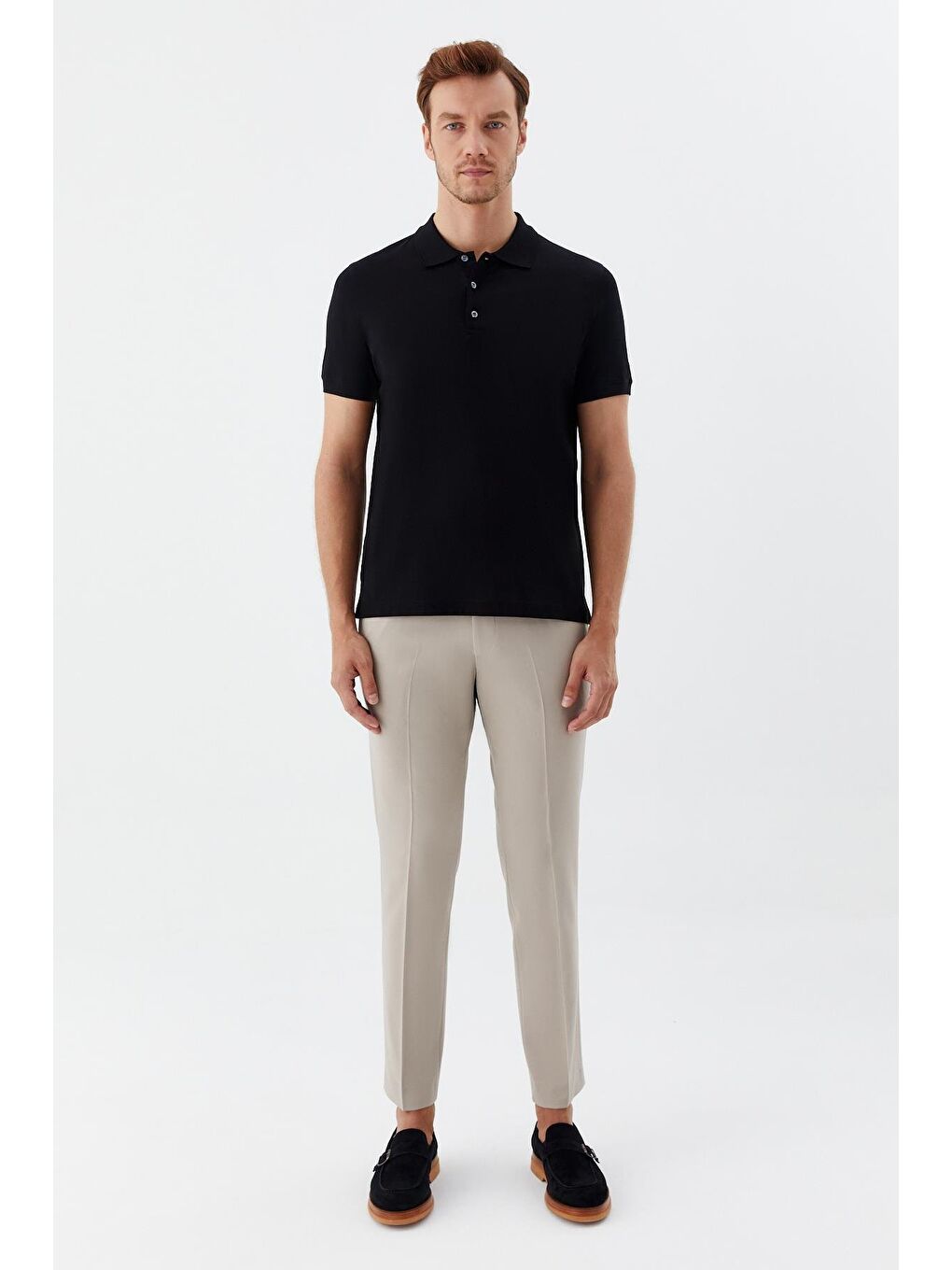 Düğmeli Polo Yaka Erkek Basic T-Shirt Siyah-1