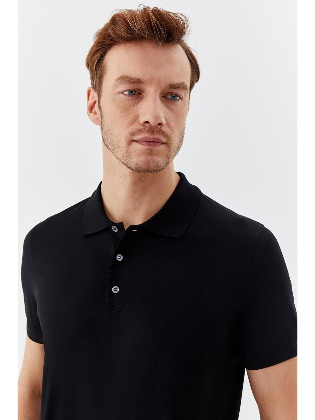 Düğmeli Polo Yaka Erkek Basic T-Shirt Siyah-2