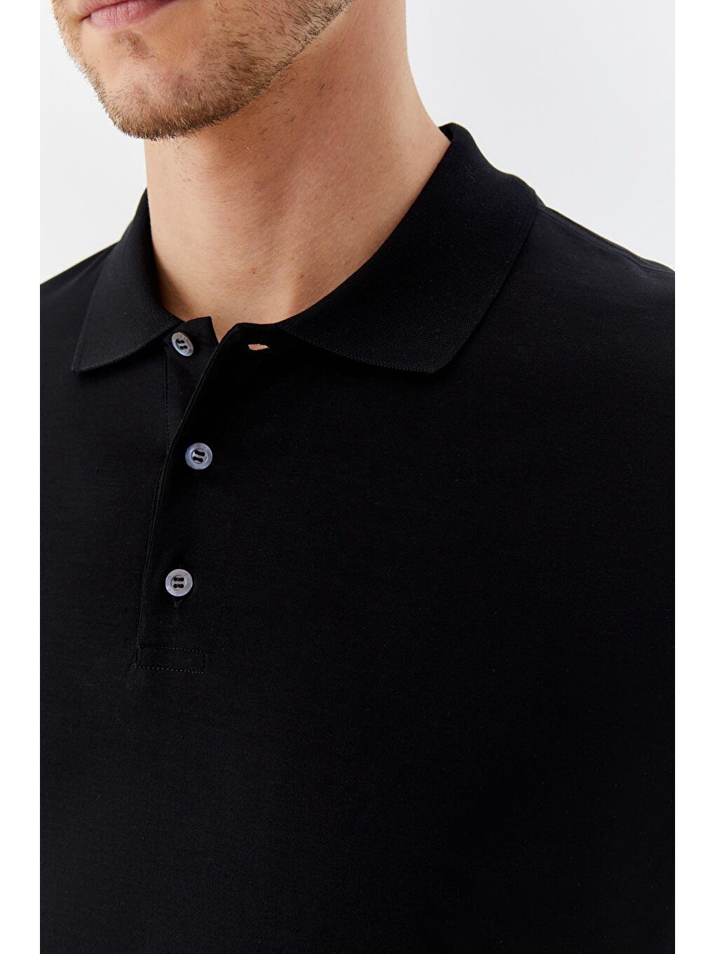 Düğmeli Polo Yaka Erkek Basic T-Shirt Siyah-3