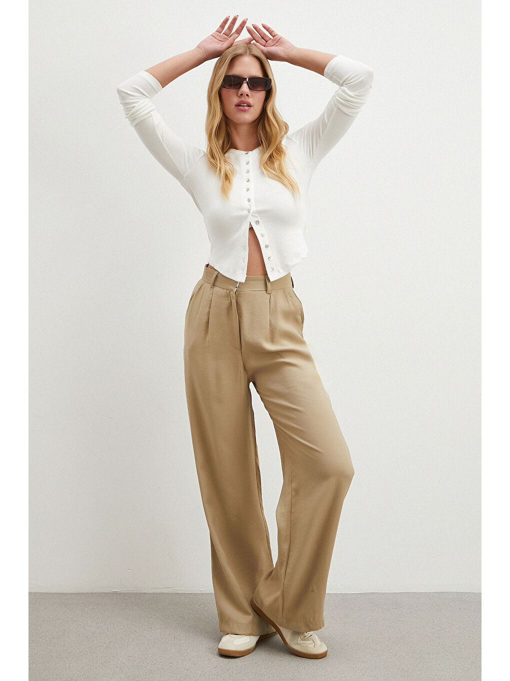 Bej Modal Palazzo Pantolon Taş