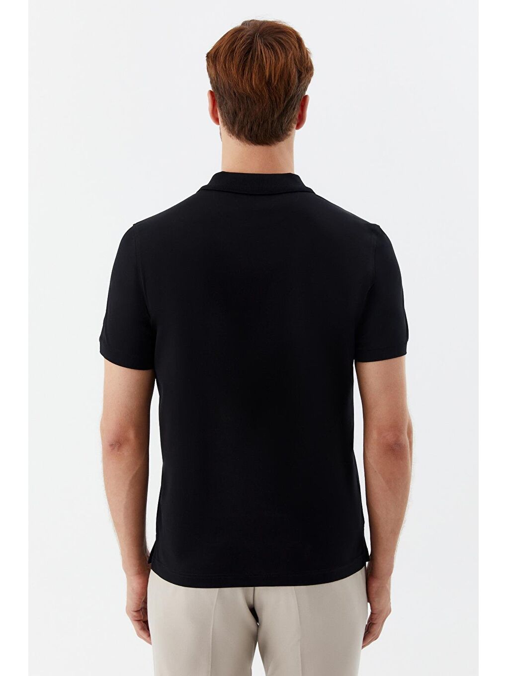 Düğmeli Polo Yaka Erkek Basic T-Shirt Siyah-4