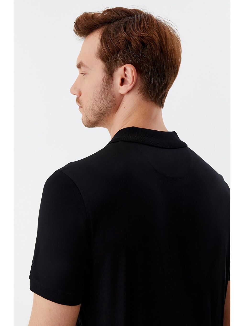 Düğmeli Polo Yaka Erkek Basic T-Shirt Siyah-5