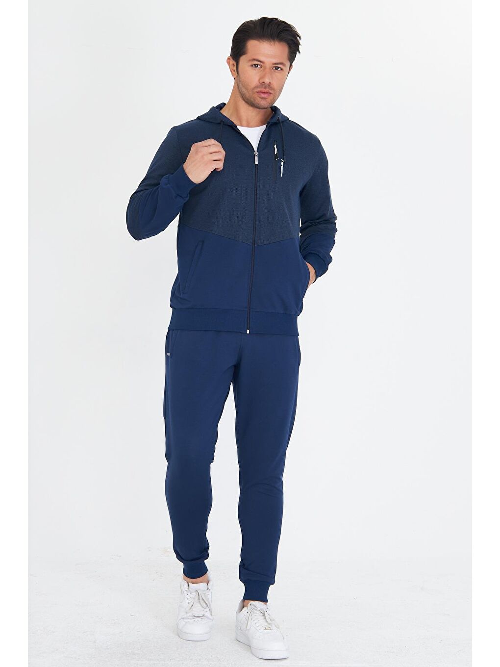 Erkek Pamuklu Kapüşonlu Eşofman Takımı İndigo 5815-İ