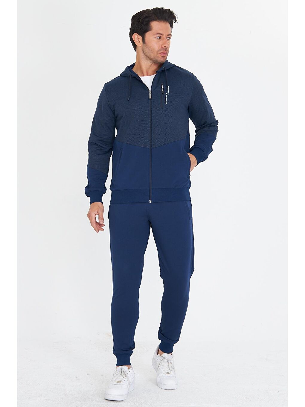 Erkek Pamuklu Kapüşonlu Eşofman Takımı İndigo 5815-İ-1