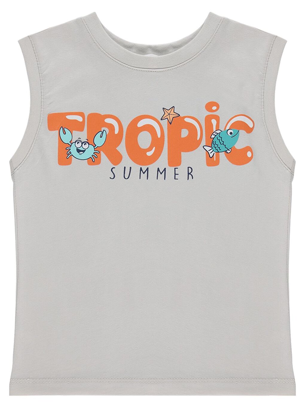 Bej Boys TROPİC Basklı 2-5 Yaş Tişört - Koyu Taş Rengi