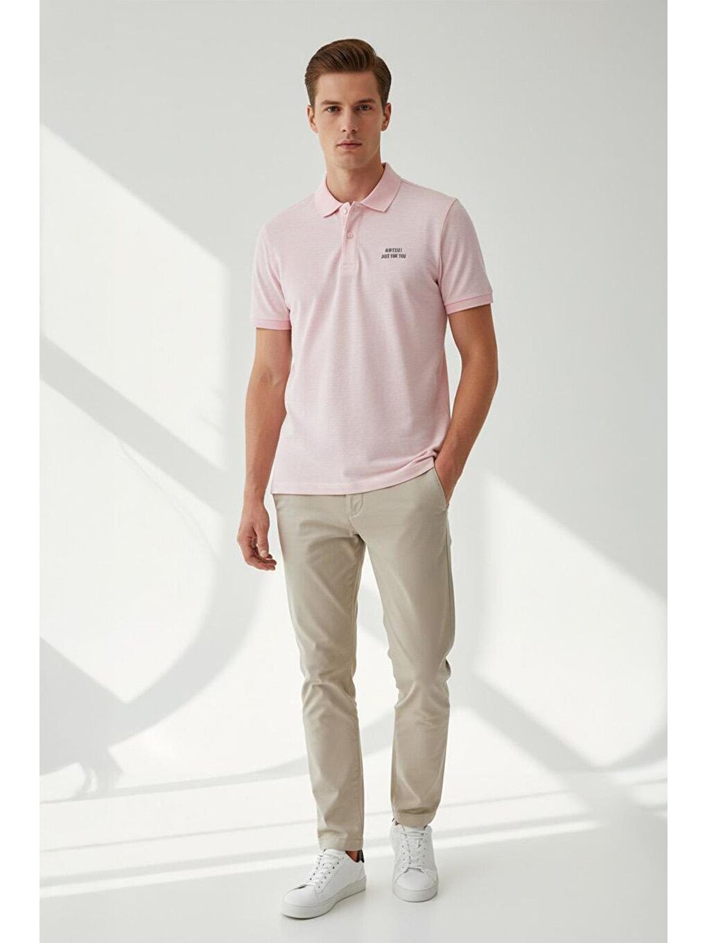 Giotelli Pembe Slim Fit %100 Pamuk Düğmeli Polo Yaka Erkek Tişört-1