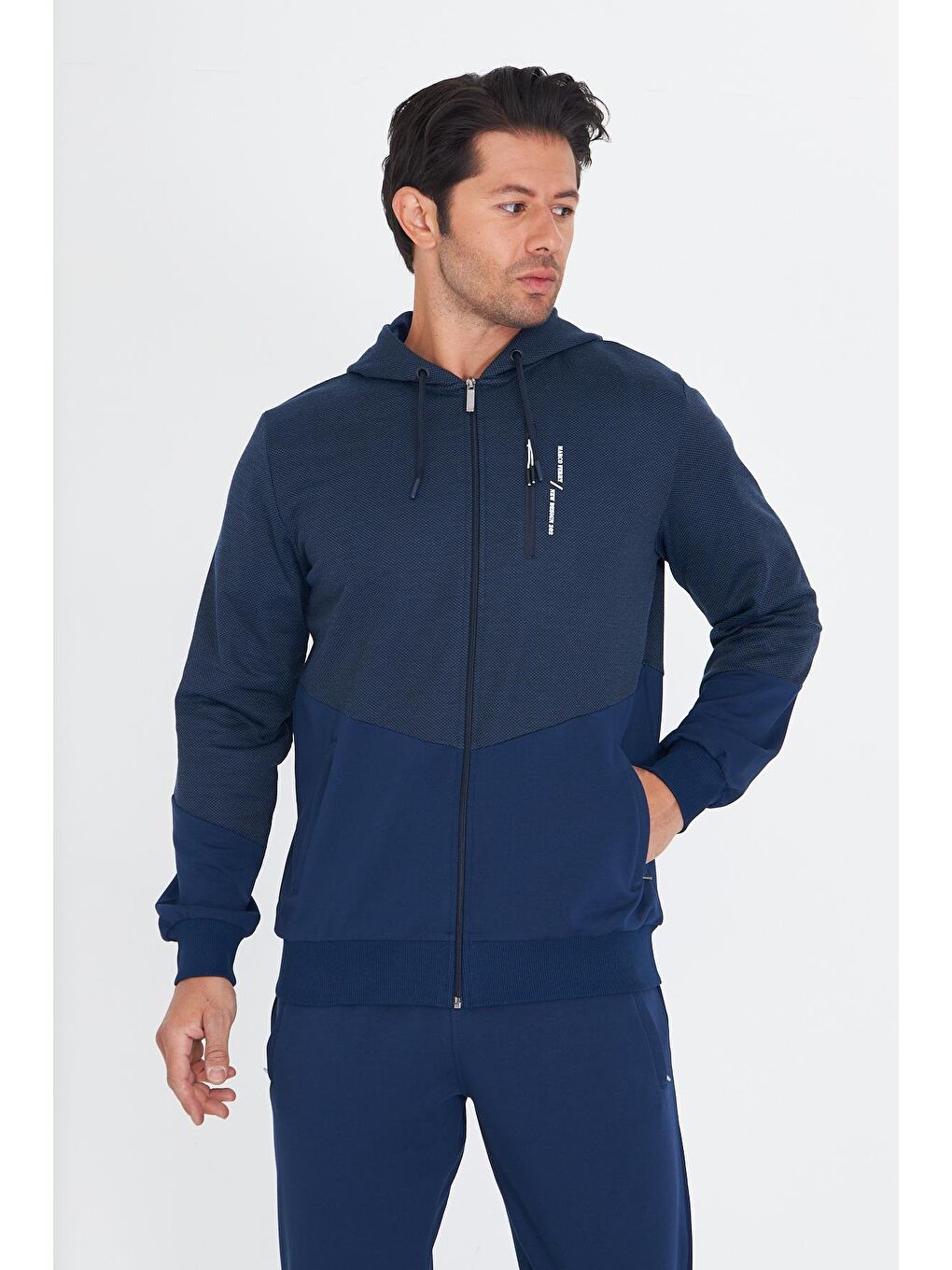 Erkek Pamuklu Kapüşonlu Eşofman Takımı İndigo 5815-İ-2