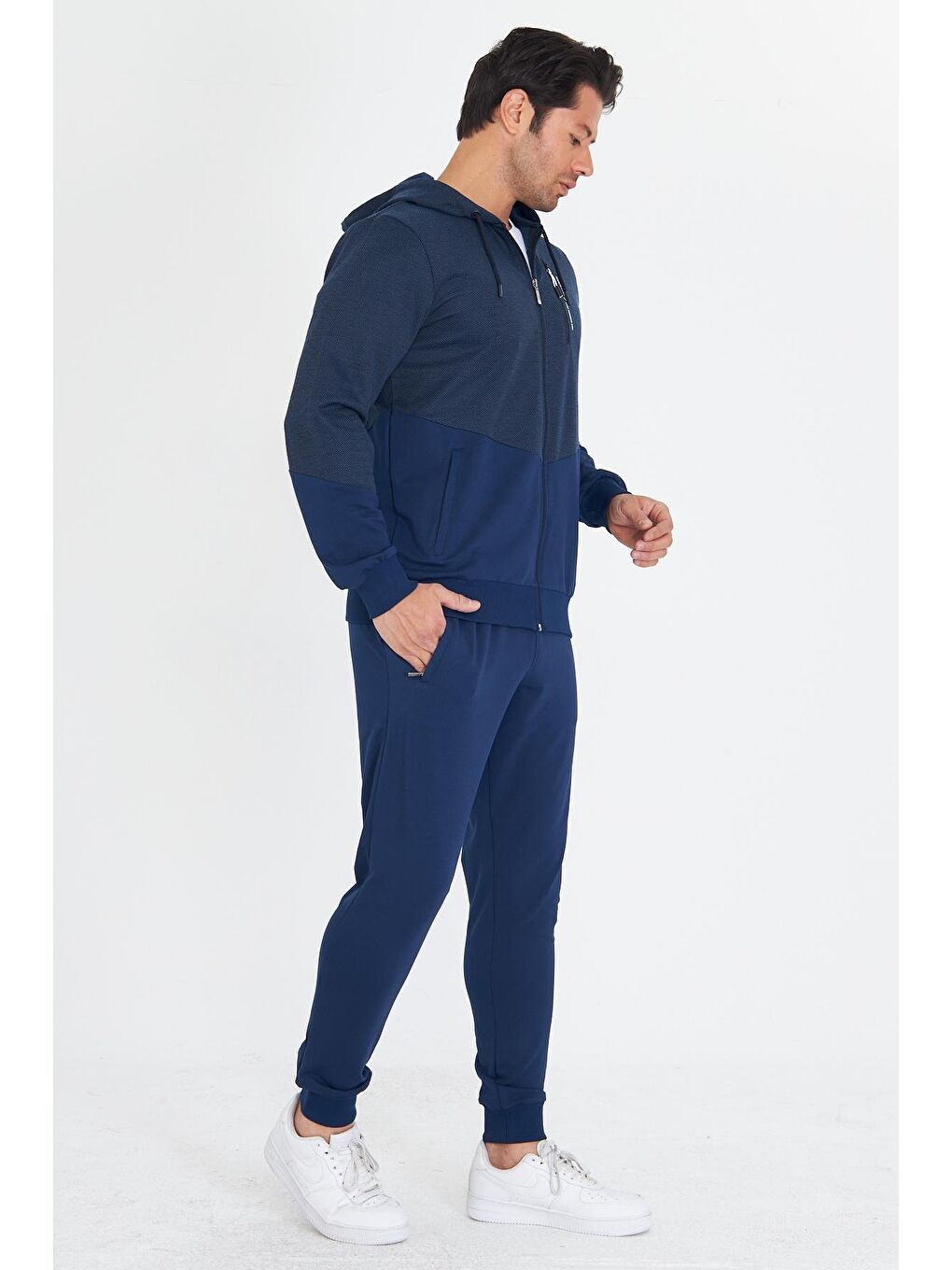 Erkek Pamuklu Kapüşonlu Eşofman Takımı İndigo 5815-İ-3