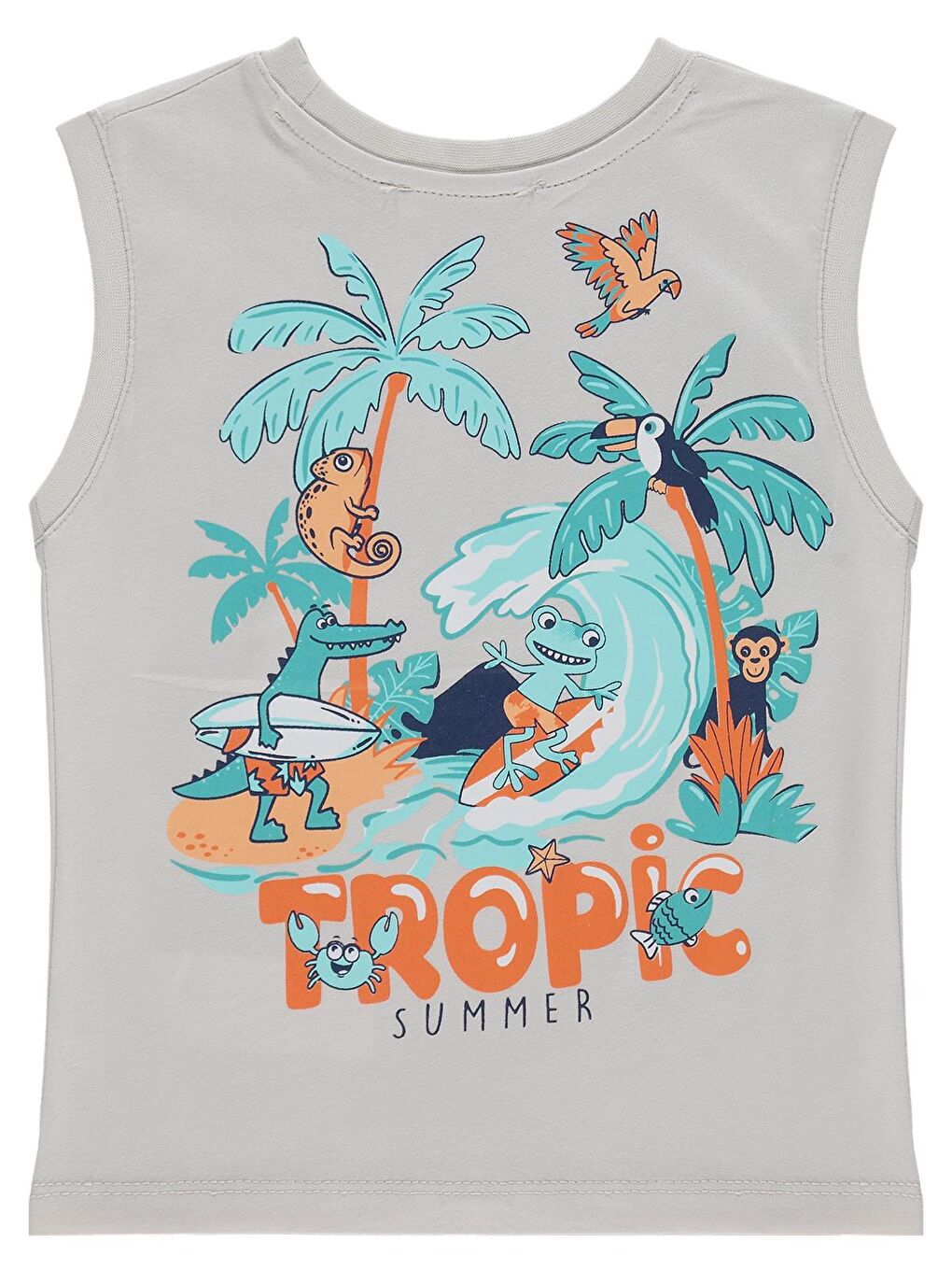 Bej Boys TROPİC Basklı 2-5 Yaş Tişört - Koyu Taş Rengi-1