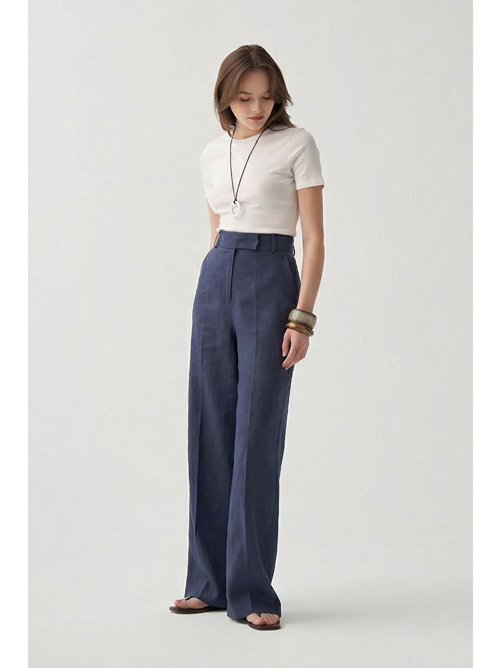 İndigo-Keten Palazzo Pantolon