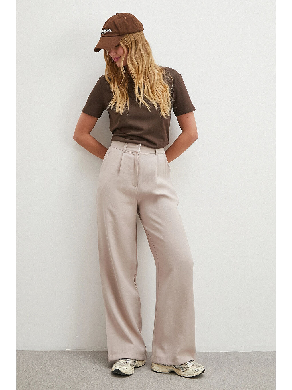 Pembe Modal Palazzo Pantolon Pudra-2