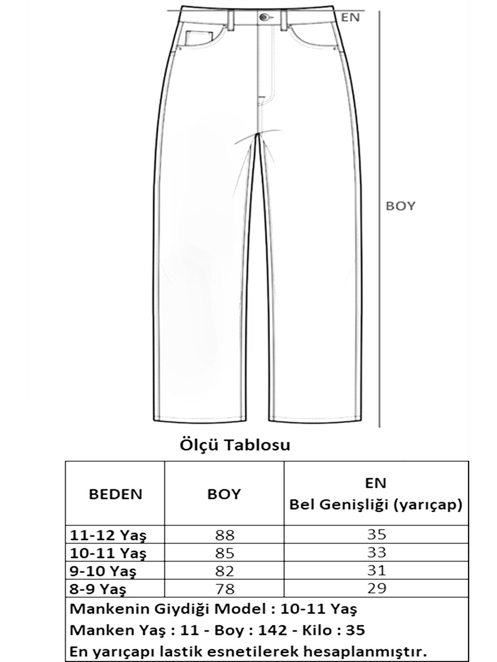 angelos Siyah Kız Çocuk Kargo Cepli Beli Lastikli Jean Pantolon 8-12 Yaş Mnx217 - 4